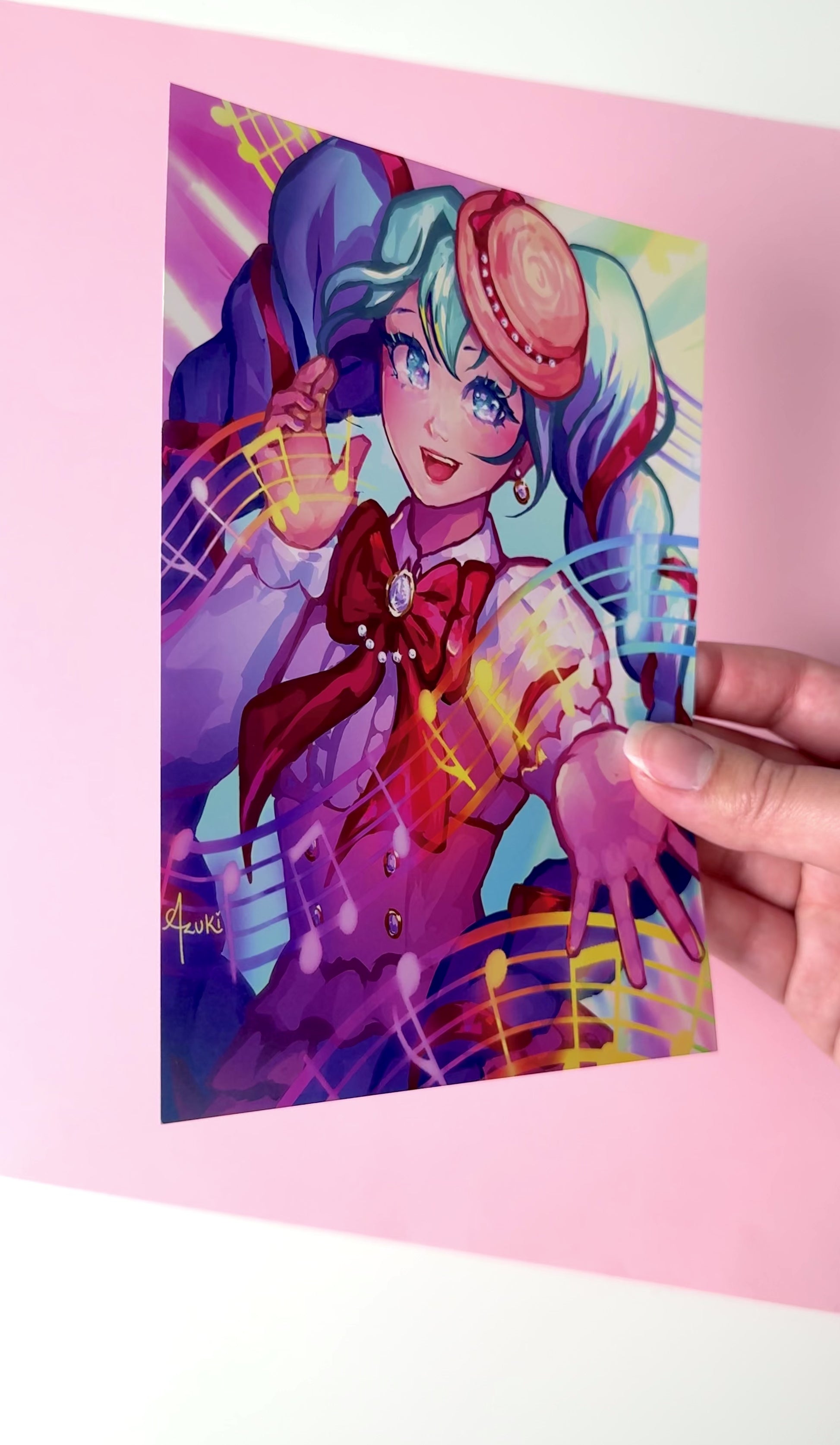 This video highlights the Rainbow Miku print in different lighting.