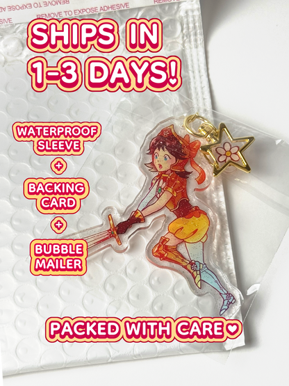The Princess Daisy keychain ships in 1 to 3 days in a waterproof sleeve, backing card, and bubble mailer.