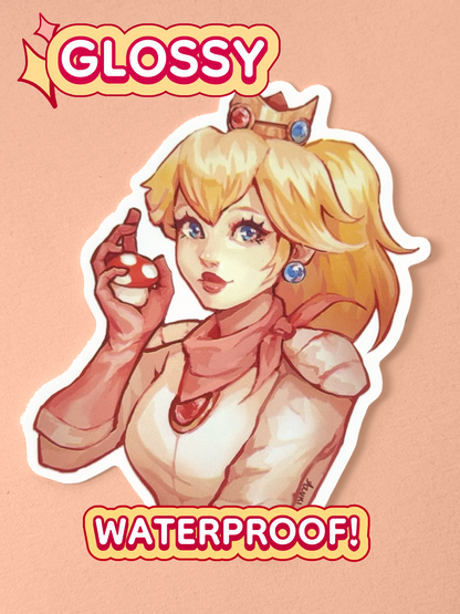 The Princess Peach sticker is glossy and waterproof.