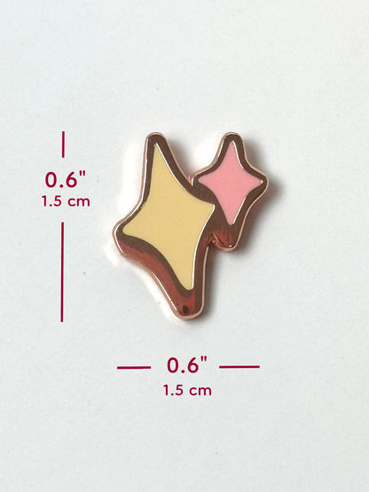 The sparkles pin measures 0.6 inches tall and 0.6 inches wide