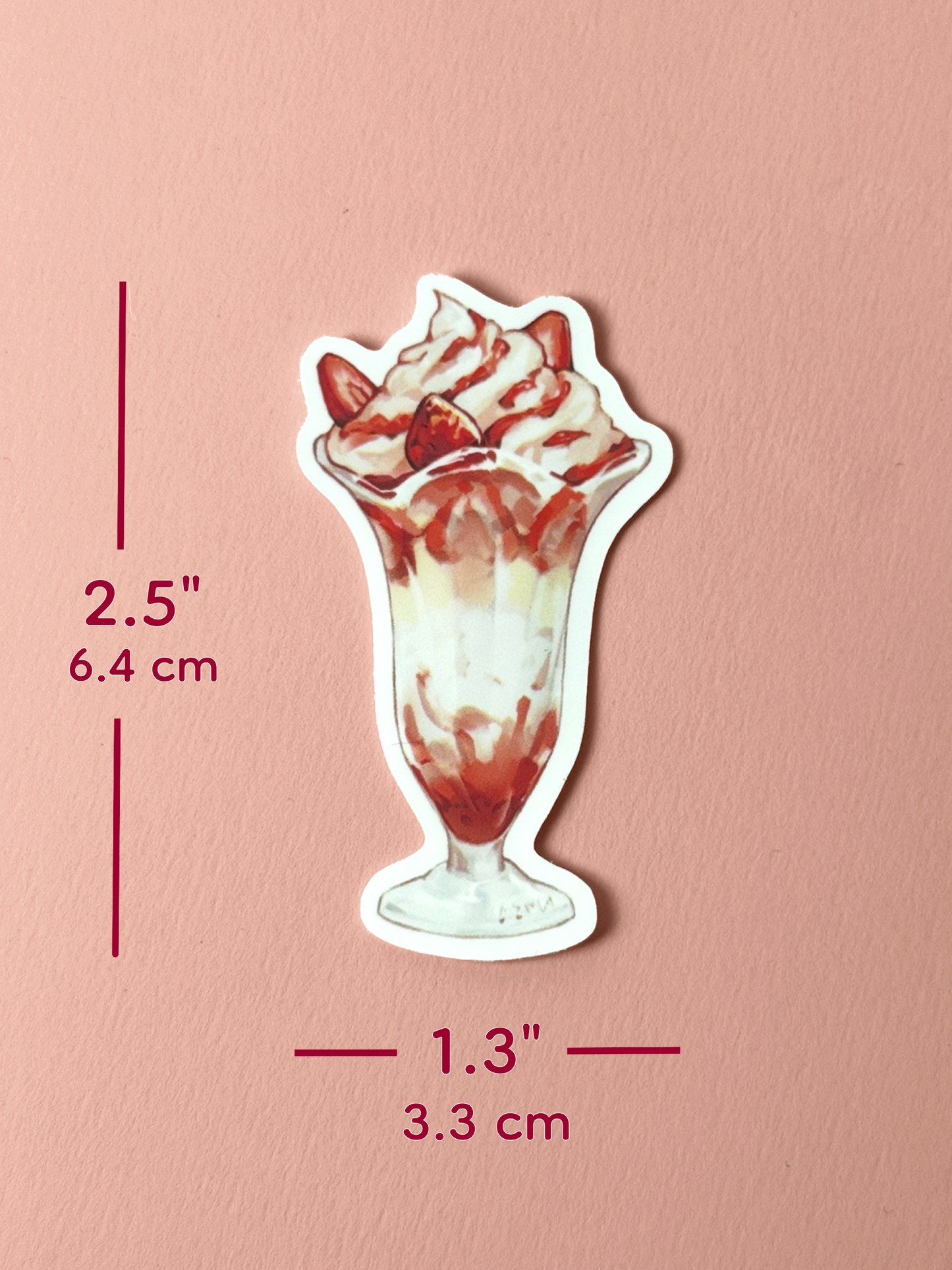 The parfait sticker measures 2.5 inches tall and 1.3 inches wide.