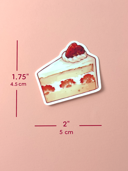 The strawberry shortcake sticker measures 1.75 inches tall and 2 inches wide.