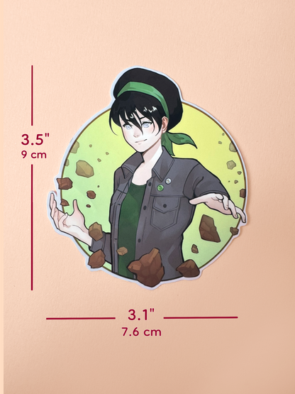 The Toph sticker measure 3.5 inches tall and 3.1 inches wide.