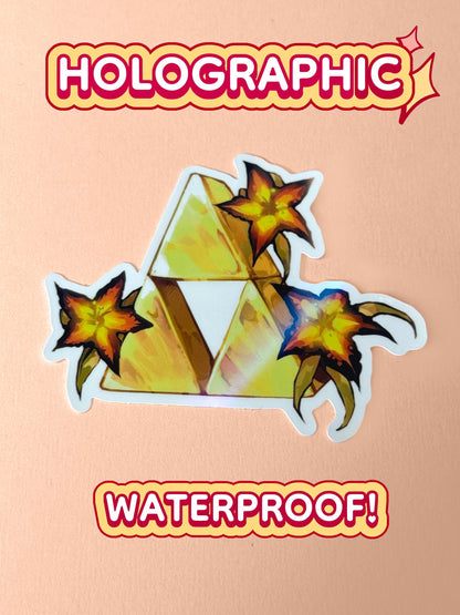 The Triforce sticker is holographic and waterproof.