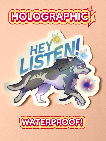 The Wolf Link sticker is holographic and waterproof.