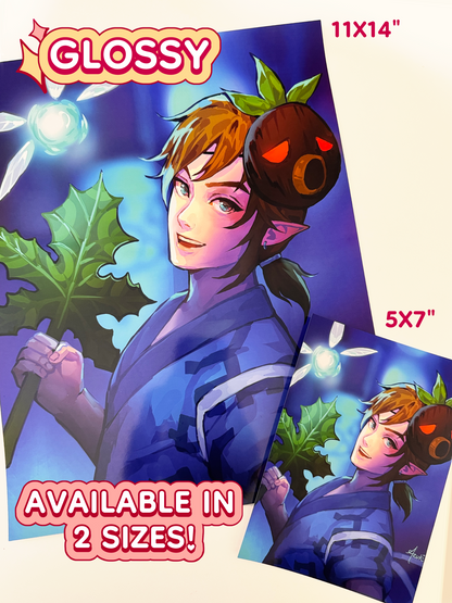 The yukata Link print is available in 11 inches by 14 inches, and 5 inches and 7 inches. The print is also available in glossy paper.