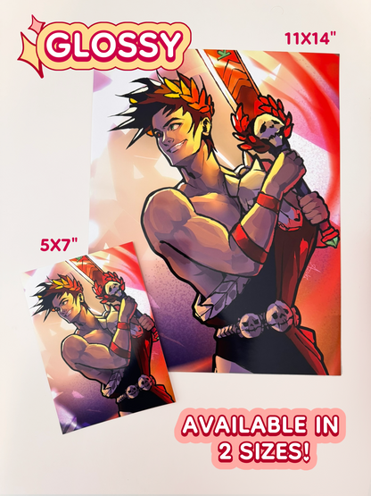 The Zagreus print measures 11 inches by 14 inches, and 5 inches by 7 inches. The print is on glossy paper.