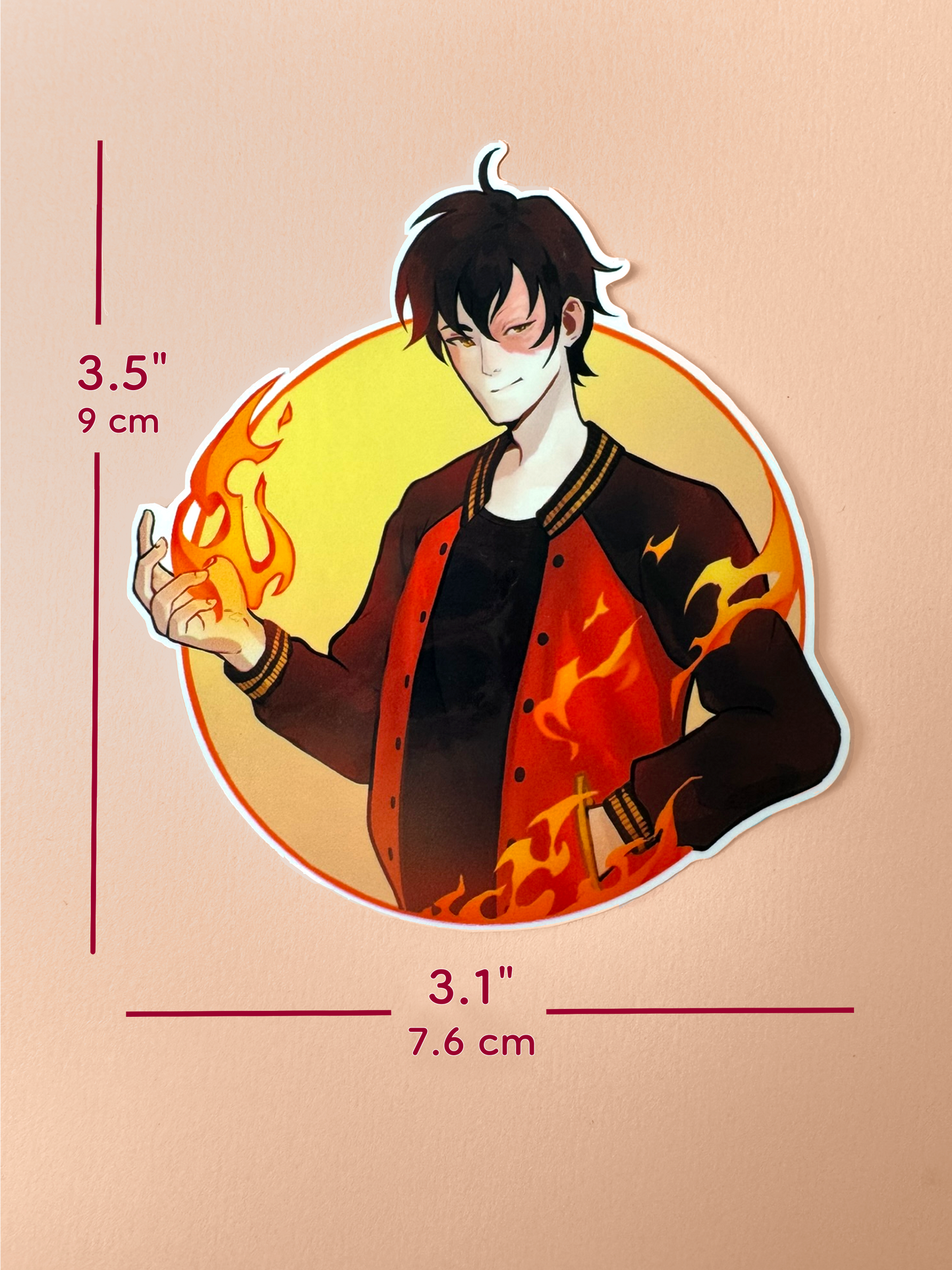 The Zuko sticker measures 3.5 inches tall and 3.1 inches wide.